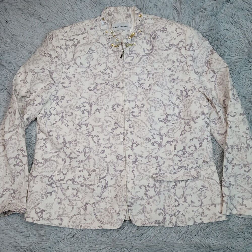 Alfred Dunner Jacket Womens 16 Linen Blend Bling Zip Up Pockets Lightweight - Picture 1 of 12